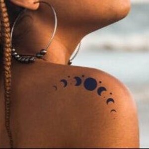 Moon Phase Tattoo 2 Week Vegan Tattoo Semi Permanent Tattoo Temporary Tattoo Moon Tattoo Spiritual Tattoo Crystal Tattoo Festival Tattoo Art