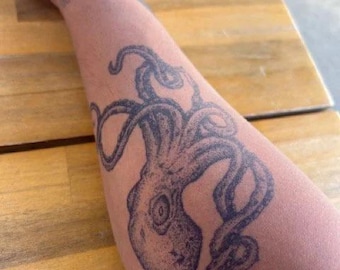 Octopus Tattoo Semi Permanent Temporary Tattoo Ocean Tattoo Minimalist Tattoo Plant based Tattoo 2 week Tattoo Festival Tattoo Realistic Art