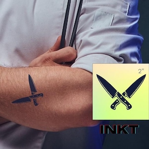 Chefs Knife Tattoo Cooking Tattoo Knife Tattoo Chef Tattoo Semi Permanent Temporary Tattoo Plant based Tattoo Vegan Tattoo Festival Tattoo