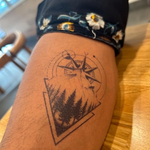 Geometric Forest Compass Triangle Tattoo | Semi-Permanent Temporary Tattoo | Nature Tattoo | Compass Tattoo | Minimalist Tattoo