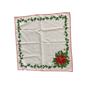 Vintage Christmas Holly & Poinsettia Cloth Napkins Set Of 8