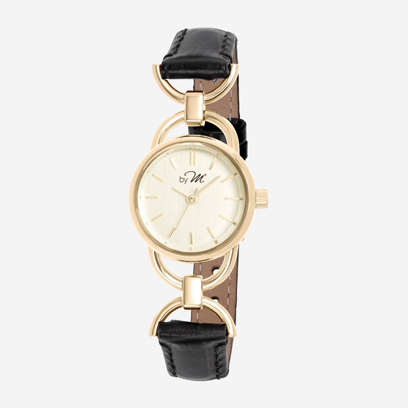 Vintage Style Round Face Gold Watch for Women Small Face, Leather Strap Wristwatch image 3