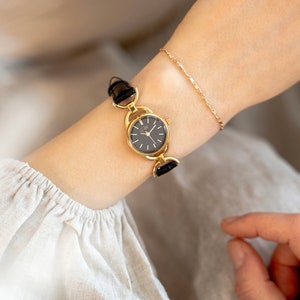 Vintage Style Gold-Accent Watch – Black Dial & Leather Strap by M DEGREES