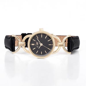 Orologio rotondo vintage anni '80 da donna - Cassa in argento o oro, quadrante nero e cinturino in pelle, BYMDEGREES