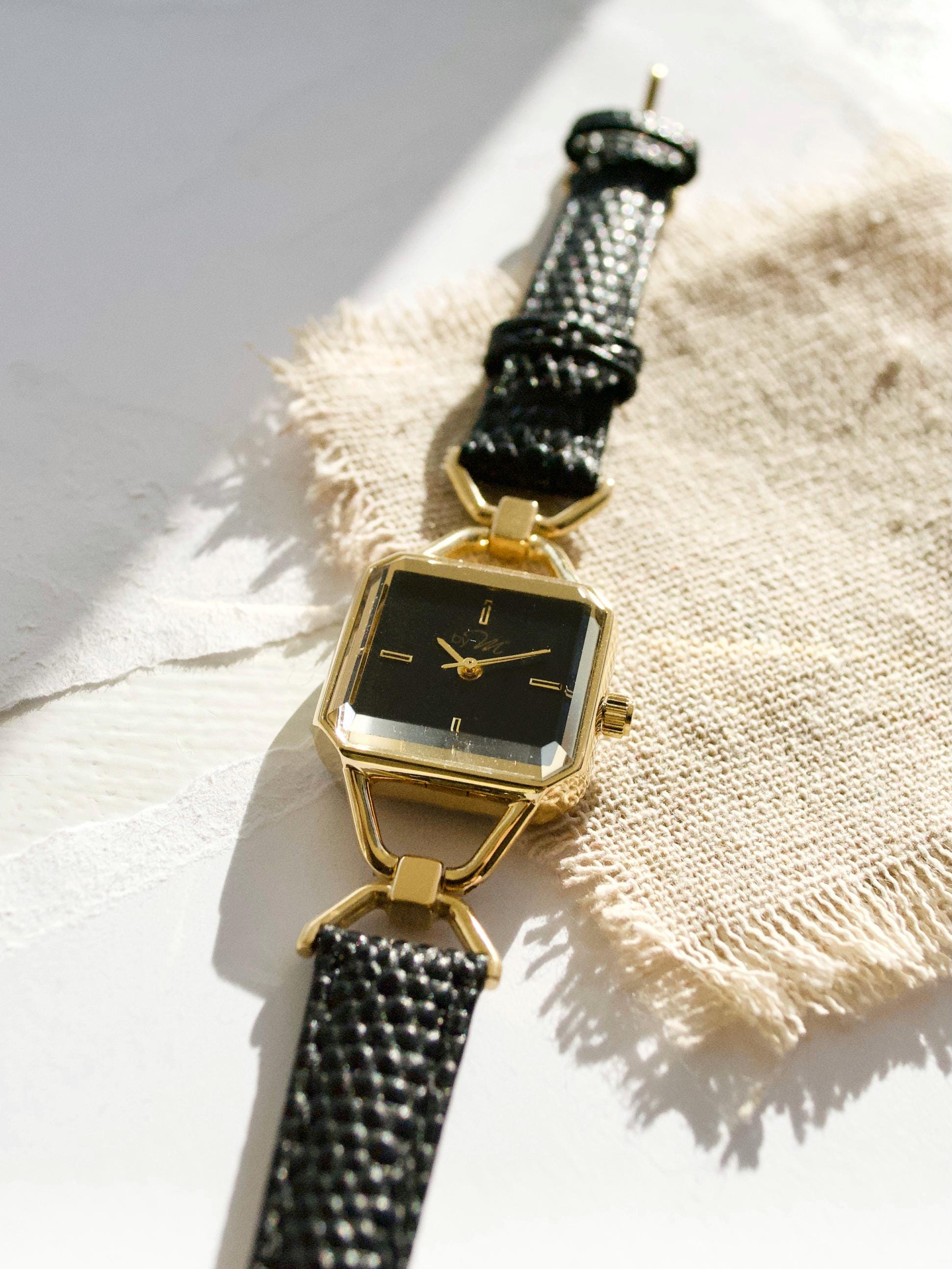 Petite Women s Watch Black And Gold Leather Strap Elegant Dress Petite Women s Watch Black And Gold Leather Strap Elegant Dress