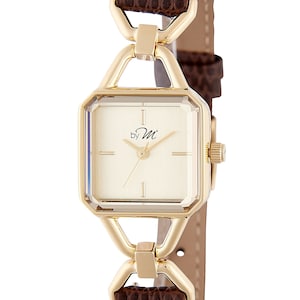 Square Vintage Style Gold Watch for Women Brown Leather Strap, Ladies' Elegant Timepiece image 6