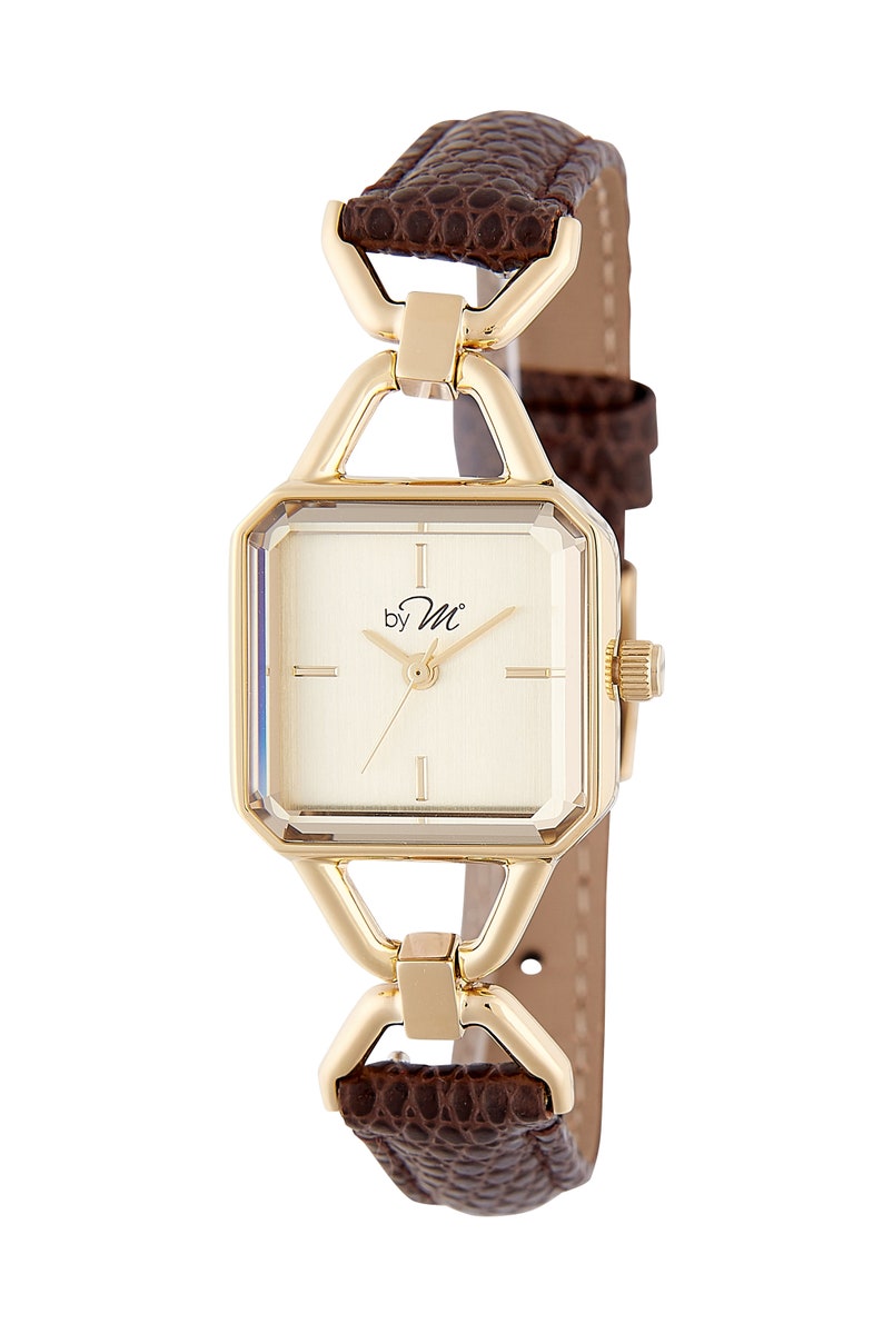 Square Vintage Style Gold Watch for Women Brown Leather Strap, Ladies' Elegant Timepiece image 6