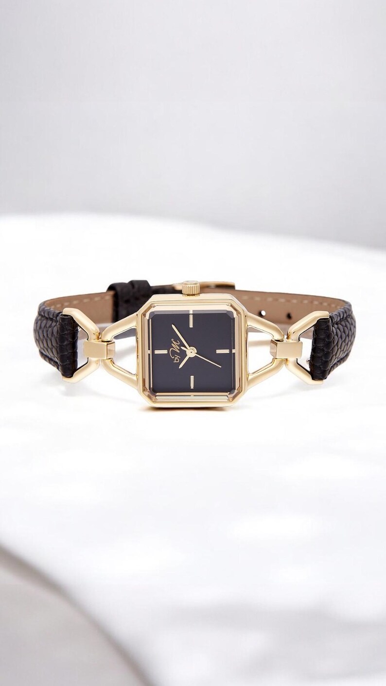 Petite Women s Watch Black And Gold Leather Strap Elegant Dress Petite Women s Watch Black And Gold Leather Strap Elegant Dress