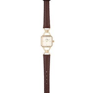 Square Vintage Style Gold Watch for Women Brown Leather Strap, Ladies' Elegant Timepiece image 7