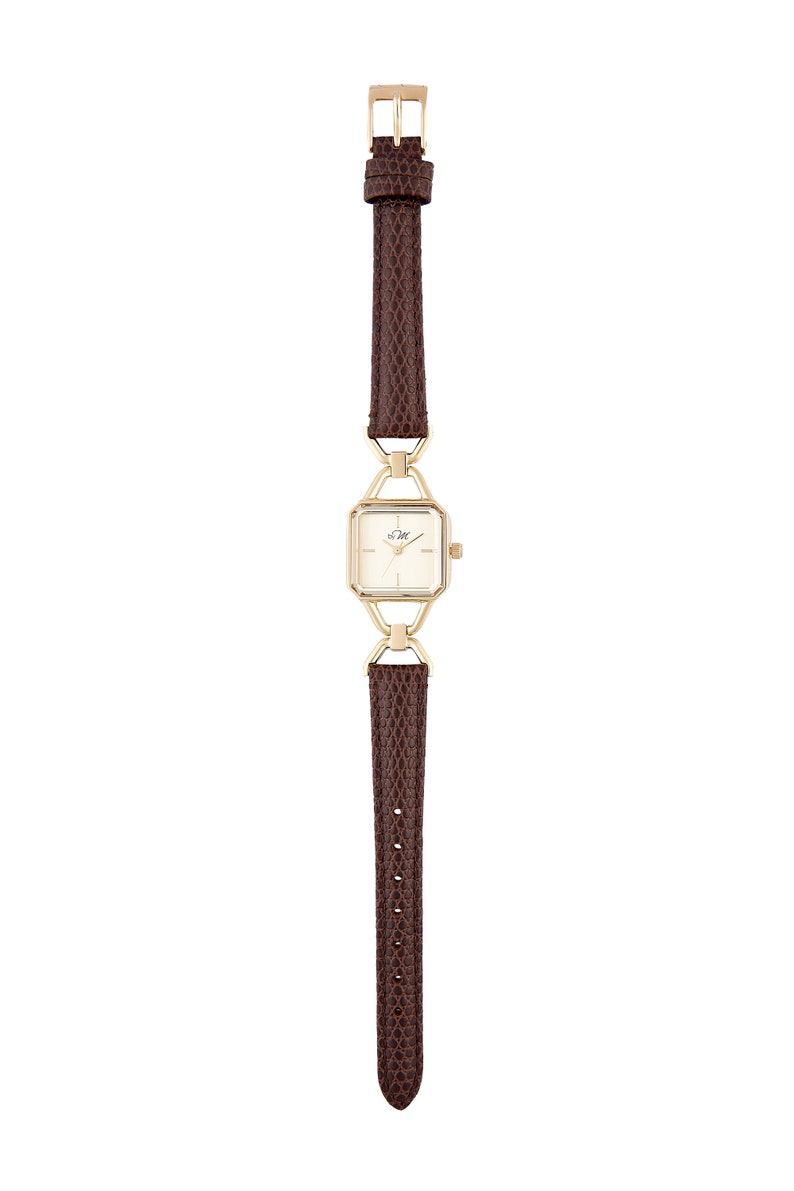Square Vintage Style Gold Watch for Women Brown Leather Strap, Ladies' Elegant Timepiece image 7