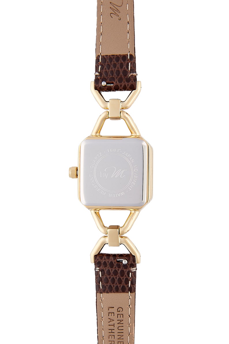 Square Vintage Style Gold Watch for Women Brown Leather Strap, Ladies' Elegant Timepiece image 8