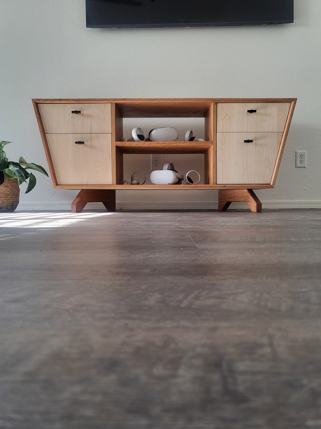 Cherry Media Console. Custom Hand Made Hardwood Construction. Etsy