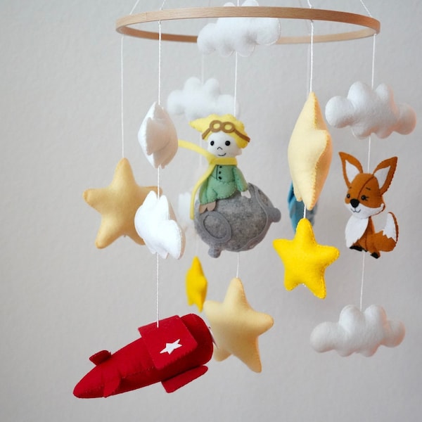 The Little Prince Baby Mobile | Felt Baby Boy Cot Mobile | Hanging Sheep Plane Toys | New Baby Gift