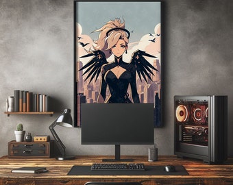 Overwatch Posters, Mercy, Customizable, artful wall art, gift-for Gamers, Unique Anime Decor, gaming wall art, High Resolution, Anime