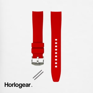 HORLOGEAR (Pure Red) Luxury Rubber Watch Strap Band for Swatch MoonSwatch Omega Speedmaster Moonwatch SILVER BUCKLE