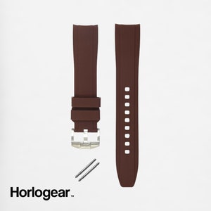 HORLOGEAR (Mocha Brown) Luxus Kautschuk Uhrenarmband für Swatch MoonSwatch Omega Speedmaster Moonwatch SILVER BUCKLE