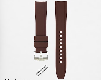 HORLOGEAR (Mocha Brown) Luxury Rubber Watch Strap Band for Swatch MoonSwatch Omega Speedmaster Moonwatch SILVER BUCKLE