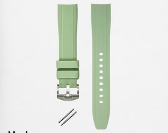 HORLOGEAR (Pastel Green) Luxury Rubber Watch Strap Band for Swatch MoonSwatch Omega Speedmaster Moonwatch SILVER BUCKLE