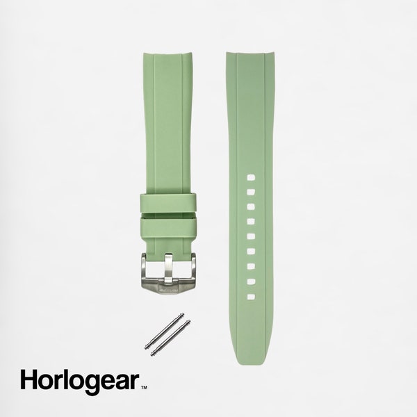 HORLOGEAR (Pastel Green) Luxury Rubber Watch Strap Band for Swatch MoonSwatch Omega Speedmaster Moonwatch SILVER BUCKLE