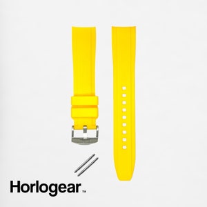 HORLOGEAR (Blazing Yellow) Luxury Rubber Watch Strap Band for Swatch MoonSwatch Omega Speedmaster Moonwatch SILVER BUCKLE