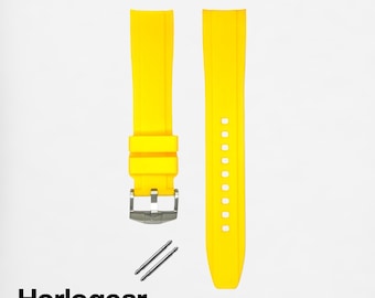 HORLOGEAR (Blazing Yellow) Luxury Rubber Watch Strap Band for Swatch MoonSwatch Omega Speedmaster Moonwatch SILVER BUCKLE