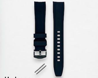 HORLOGEAR (Rich Black) Luxury Rubber Watch Strap Band for Swatch MoonSwatch Omega Speedmaster Moonwatch BLACK BUCKLE
