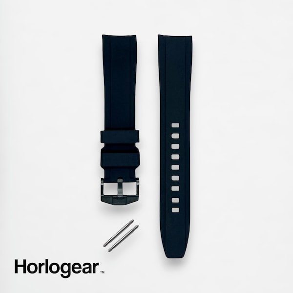 HORLOGEAR (Rich Black) Luxury Rubber Watch Strap Band for Swatch MoonSwatch Omega Speedmaster Moonwatch BLACK BUCKLE