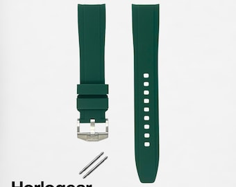 HORLOGEAR (Amazon Green) Luxury Rubber Watch Strap Band for Swatch MoonSwatch Omega Speedmaster Moonwatch SILVER BUCKLE