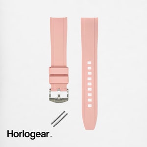 HORLOGEAR (Powder Pink) Luxury Rubber Watch Strap Band for Swatch MoonSwatch Omega Speedmaster Moonwatch SILVER BUCKLE