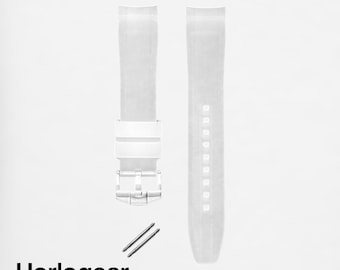 HORLOGEAR (Arctic Frost - Clear) Luxury Rubber Watch Strap Band for Swatch MoonSwatch Omega Speedmaster Moonwatch SILVER BUCKLE