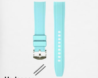 HORLOGEAR (Delicate Blue) Luxury Rubber Watch Strap Band for Swatch MoonSwatch Omega Speedmaster Moonwatch SILVER BUCKLE