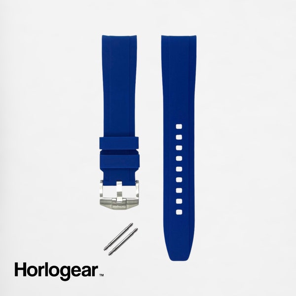 HORLOGEAR (Indigo Blue) Luxury Rubber Watch Strap Band for Swatch MoonSwatch Omega Speedmaster Moonwatch SILVER BUCKLE