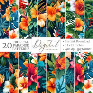 Tropisches Paradies-Blumen-Digital bedruckbares Sammelalbum-nahtloses Muster-Sammelalbum-Papierpaket 20 nahtlose Muster einschließlich kommerzieller Nutzung