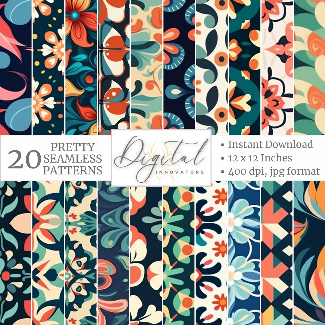 Pretty Patterns Digital Printable Scrapbook 20 Seamless Patterns Paper ...