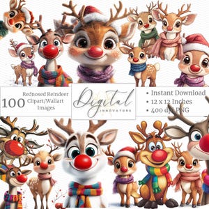 100 Reindeer Clipart, Watercolor Reindeer, Christmas Reindeer, Christmas Card Deer, Reindeer Elements,Decorative Print Art,Cute Reindeer PNG