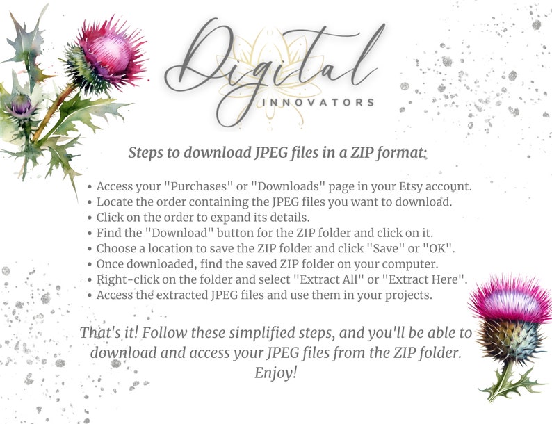 Watercolor Flowers Purple Thistle Clipart Bundle Digital Flowers