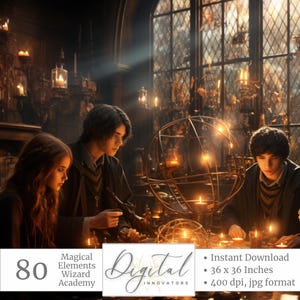 80 Magical Elements Wizard Hat Academy Magic School Potions Junk Journal Castles Fantasy Train Digital Art Instant Download Commercial