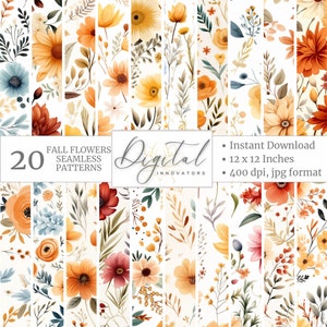 Herbstblumen Nahtloses Muster 20 Designs Sofortiger digitaler Download druckbares Junk Journal Scrapbook Papier Vintage Boho Designs Kommerzielle Nutzung