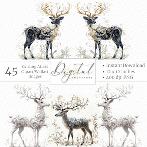 Reindeer Clipart, Watercolor Reindeer, Christmas Reindeer, Christmas Card Deer, Reindeer Elements, Decorative Print Art, Cute Reindeer PNG