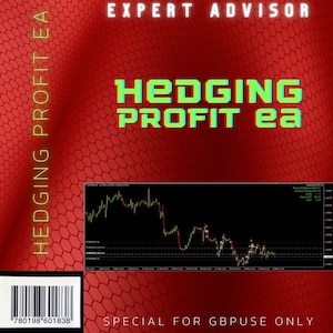 May include: A red and black graphic with the text "Expert Advisor" and "Hedging Profit Ea" in green and white. The graphic also includes a chart of a currency exchange rate, a barcode, and the text "Special for GBPUSE only".