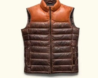 Leather Padded Puffer Vest