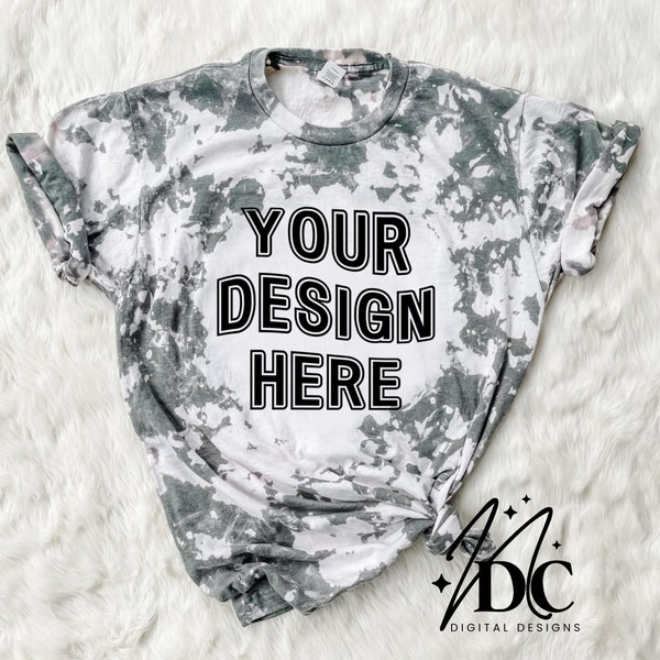 Tultex Heather Military Green Acid Wash Bleached Mockup Digital Download, Bleached Tee Mockup