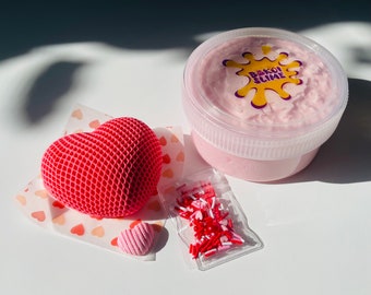 Netted Heart DIY Slime Kit snowfizz slime butter fizz slime crunchy slime fluffy slime strawberry scented slime gift slime for birthday