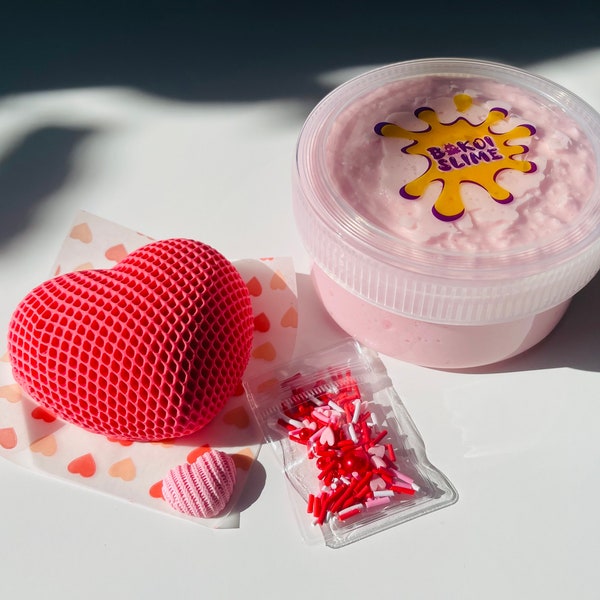 Netted Heart DIY Slime Kit snowfizz slime butter fizz slime crunchy slime fluffy slime strawberry scented slime gift slime for birthday