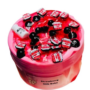 Erdbeermilch Boba Schleim für Boba Getränke Liebhaber Schleim Geschenk für Foodie Schleim Pink Boba DIY Schleim Milch Schleim glänzender Schleim klarer Schleim