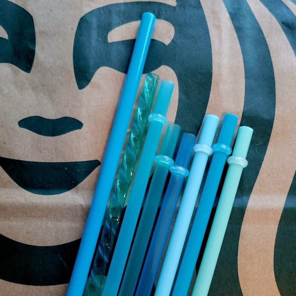 12" Aqua Solid 10.25" Shiny Crystal 9" Matte Mint Light Blue Reusable Tumbler Replacement Straw