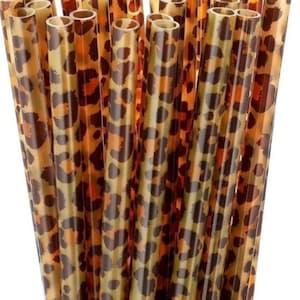Conjunto de 3 canudos marrons com estampa de chita de 10,25”