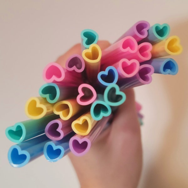 16oz Bendable Silicone Heart Shaped Grande Tumbler Replacement Straws Colorful Conversation Heart Colors Pink Mint Purple Yellow Love Vday