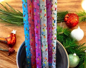 Christmas light print, Color changing straws-12” 40oz