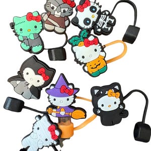 10mm Fat straw toppers-Halloween themed Kitty-Warewolf-Mummy-Pumpkin-Witch-you pick!